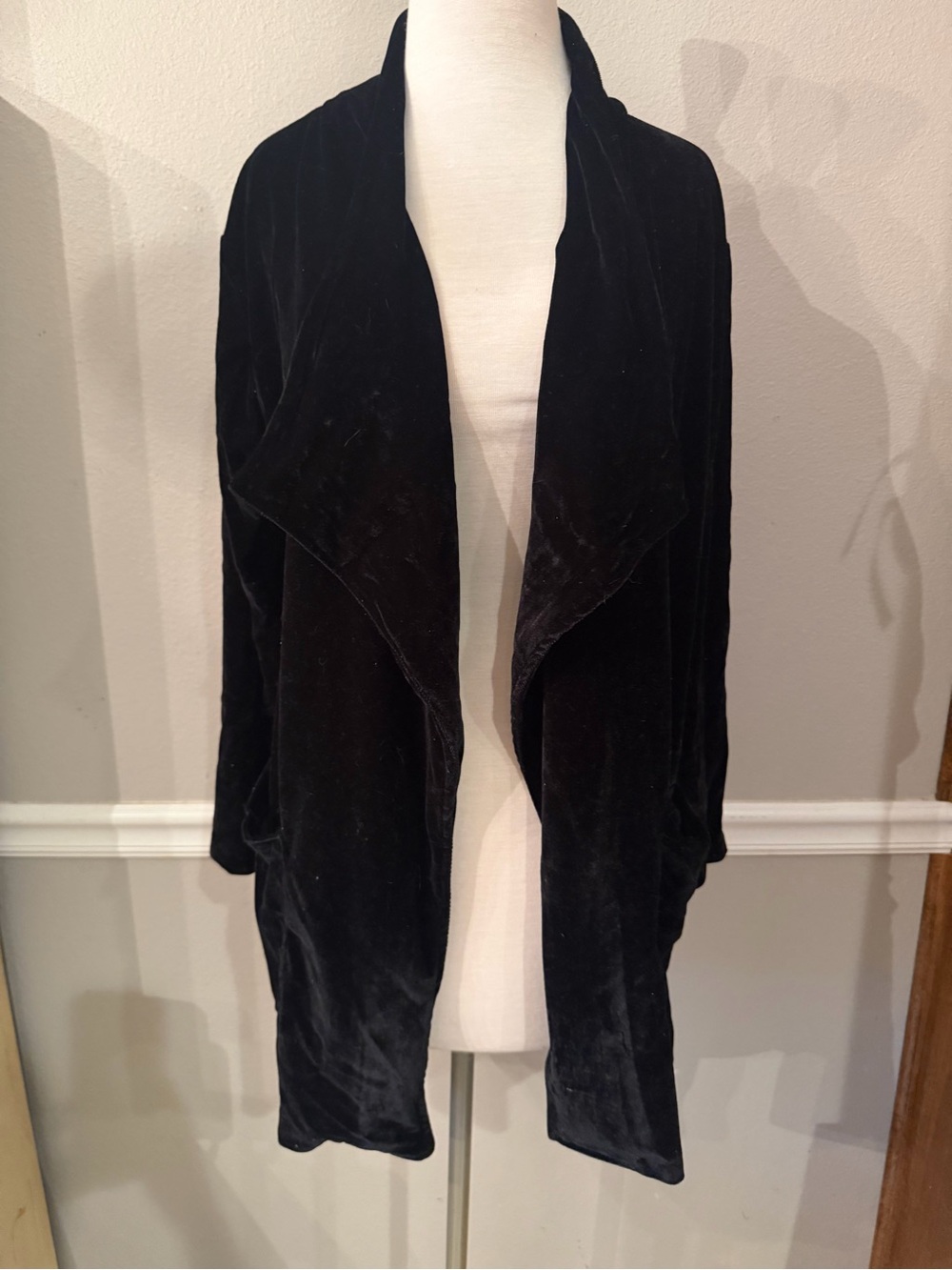 Amaryllis Black Velvet Draped Open-Front Blazer